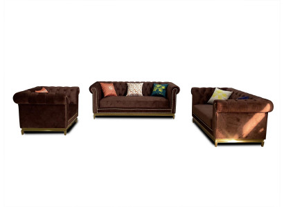 Ensemble de canapés Chesterfield avec revêtement textile luxueux en métal mobilier