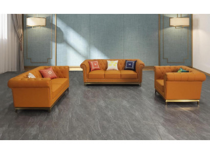 Salle de séjour Chesterfield Ensemble de canapé canapé luxe 3+2+1 Orange neuf