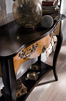 Table console en bois miroir de style baroque italien - Ensemble de 2 tables.