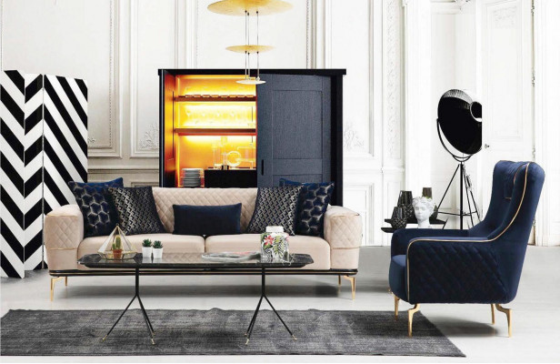 Ensemble de canapés, canapé luxueux, fauteuil, canapés trois places, suite 3+3+1 place moderne