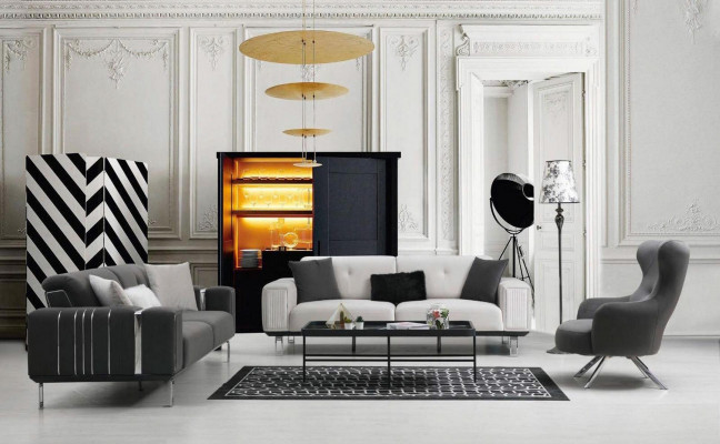 Conception de canapé de luxe Trois places Canapé moderne Canapés gris Mobilier rembourré Loft neuf