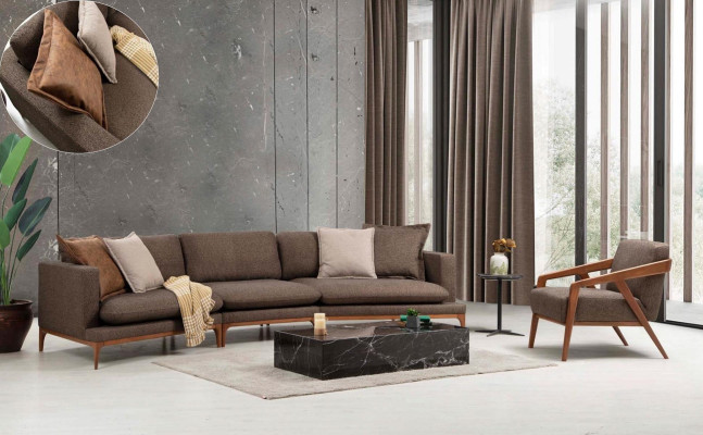 Canapé d'angle Salon Canapés Tissu de luxe Forme en L en bois Style moderne Meubles neufs