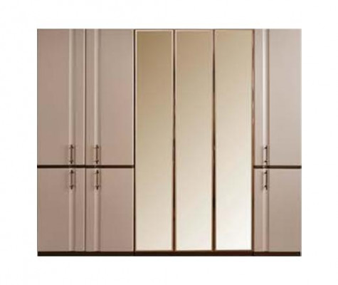 Lit double beige moderne 2x tables de chevet armoire meuble en bois