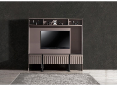Unité murale brune, meuble en bois design pour la salle de séjour, mobilier de salon, meuble télévision.