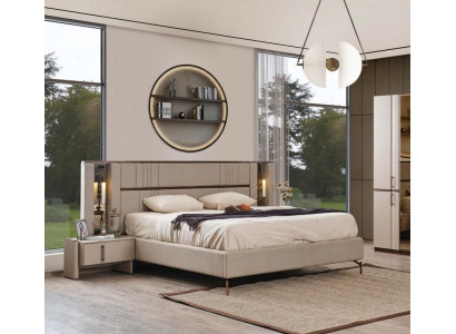 Lit double beige Chambre Lits Lit en cuir synthétique Cadre de lit en bois neuf