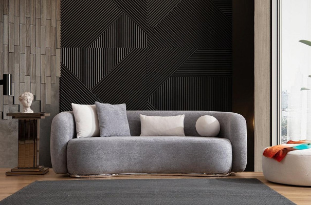 Canapé 4 places Canapé rembourré gris Siège en tissu Design Tissu Canapé moderne Canapés