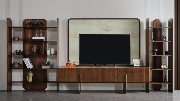 Ensemble de salon luxueux 2x bibliothèques et meuble TV bas Cadre TV 4 pièces