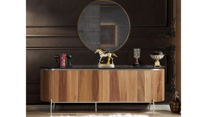 Élégant ensemble de salle à manger de 8 pièces Table à manger 4x Chaises Buffet Miroir Tabouret neuf