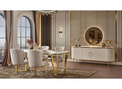 Salle à manger est composée de table à manger design, 4 chaises et un buffet, le tout en 7 pièces.