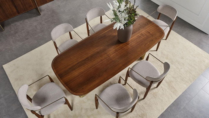 Ensemble de salle à manger moderne composé d'une table à manger et de 6 chaises marron, 7 pièces.