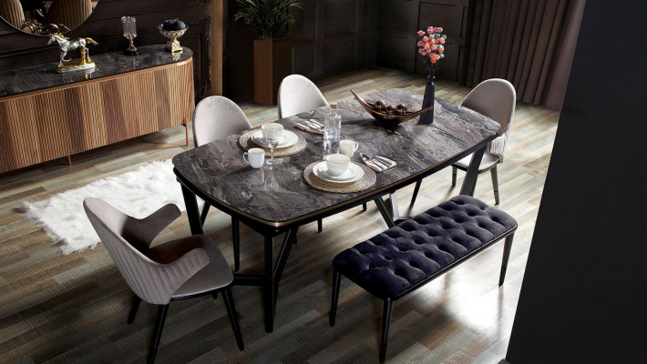 Ensemble de salle à manger de luxe Composé de table à manger et 4x chaises Nouveauté 5 pièces.