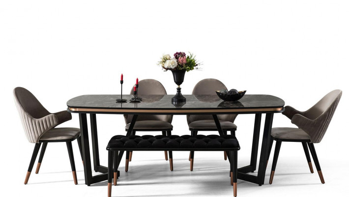 Ensemble de salle à manger de luxe Composé de table à manger et 4x chaises Nouveauté 5 pièces.