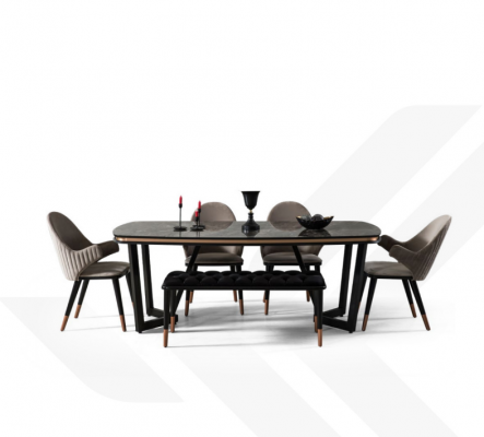 L'ensemble de salle à manger se compose d'une table à manger + 4 chaises de couleur noire 6 pièces.