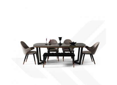 L'ensemble de salle à manger se compose d'une table à manger + 4 chaises de couleur noire 6 pièces.