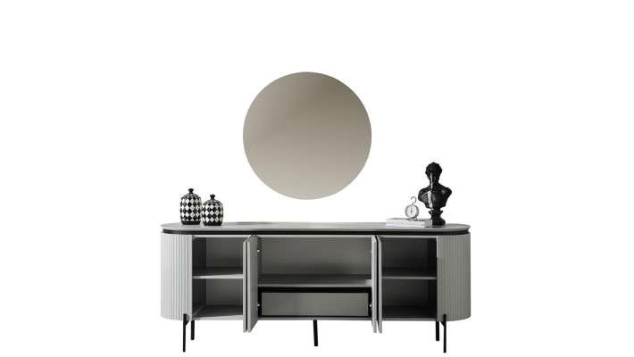 Ensemble de salle à manger élégant composé d'un buffet et d'un miroir de couleur blanche en 2 pièces