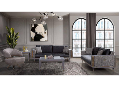 Salon Gris Ensemble de meubles Design Canapés Table basse de luxe Table d'appoint