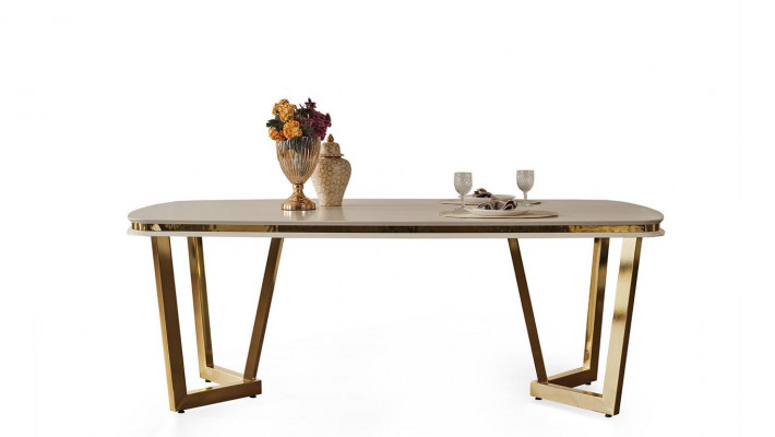 Table à manger Salle à manger Tables à manger en bois de style moderne beige design en acier inoxydable