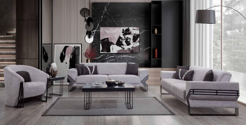 Ensemble de canapés gris clair moderne x2 Canapés rembourrés Fauteuil designer Tables