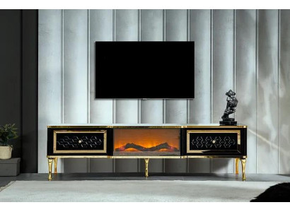 Meuble TV Commode Cheminée d'imitation noire Mobilier de salon élégant