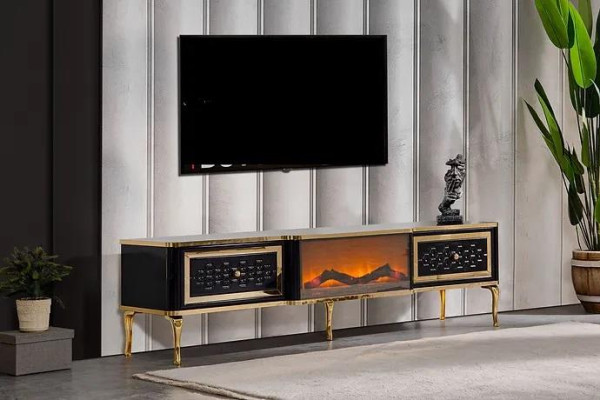 Meuble TV Commode Cheminée d'imitation noire Mobilier de salon élégant