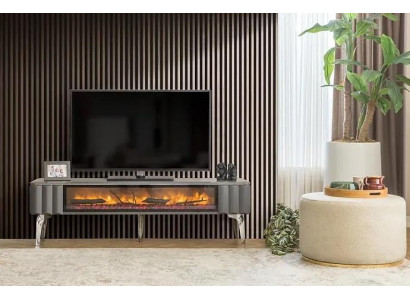 Meuble TV de qualité supérieure avec cheminée MDF métal de couleur grise pour le salon.