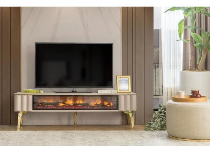 Buffet TV armoire Salon meubles de luxe cheminée beige MDF métal bahut