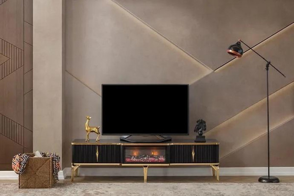 Meuble TV bas noir de luxe neuf MDF métal pour salon