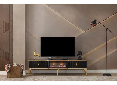 Meuble TV bas noir de luxe neuf MDF métal pour salon