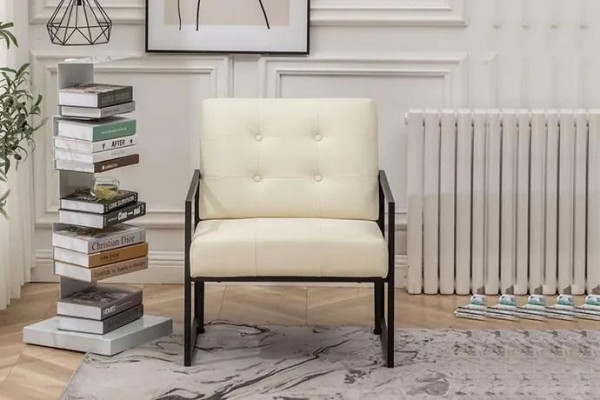fauteuil exclusif pour salon au style moderne en tissu beige avec pieds en métal
