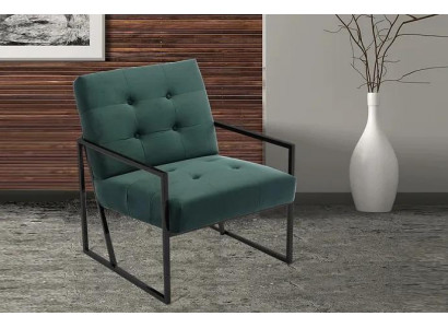 Fauteuil vert foncé en tissu de salon + pieds en métal mobilier de luxe neuf