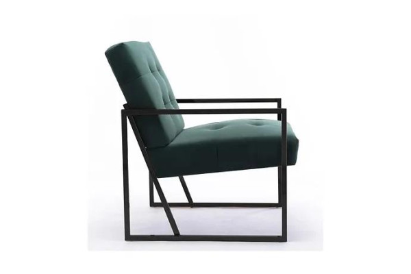 Fauteuil vert foncé en tissu de salon + pieds en métal mobilier de luxe neuf