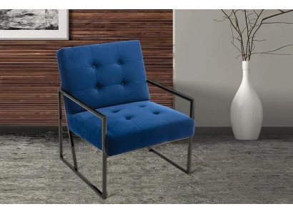 Fauteuil 1 place Bleu en tissu cadre en bois pieds en métal luxueux