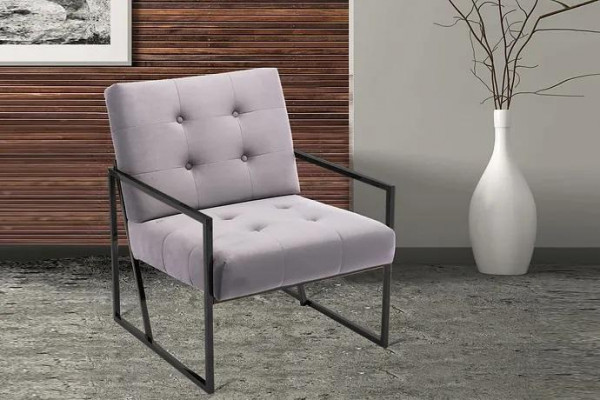 Salon Fauteuil Couleur Lila Pieds en Métal Textile 1 Place Chesterfield