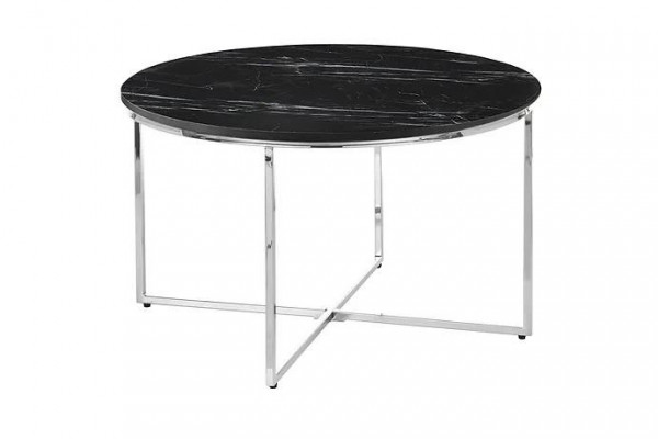 Table basse ronde pour salon Noir MDF + Pieds en X en métal nouveau luxe