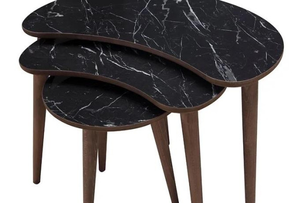 Tables basses 3 x Ensemble en bois noir Luxueux Ensemble de tables de salon