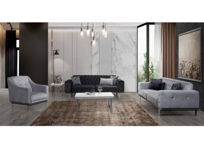 Canapé Chesterfield noir et gris ensemble de canapés modernes Table d'appoint