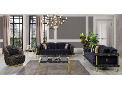 Ensemble de canapés noirs 2x Trois places Fauteuil Rembourré Siège de meuble moderne