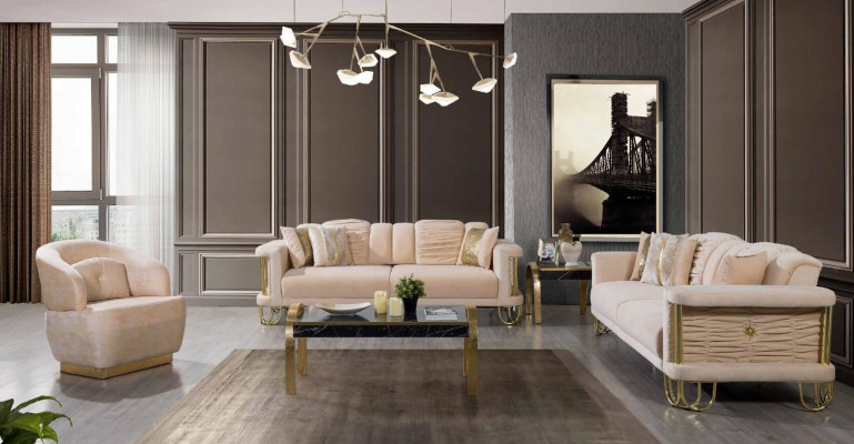Ensemble de canapé moderne beige 3 + 3 + 1 place Chaise rembourrée de designer Mobilier