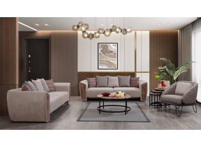 Salon beige Ensemble de canapés rembourrés Trois places Fauteuil Textile Meuble