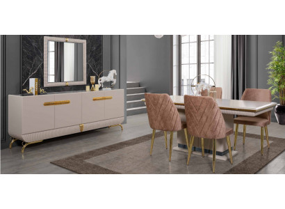Mobilier de salle à manger en acier inoxydable exclusif Ensemble de salle à manger Commode Miroir