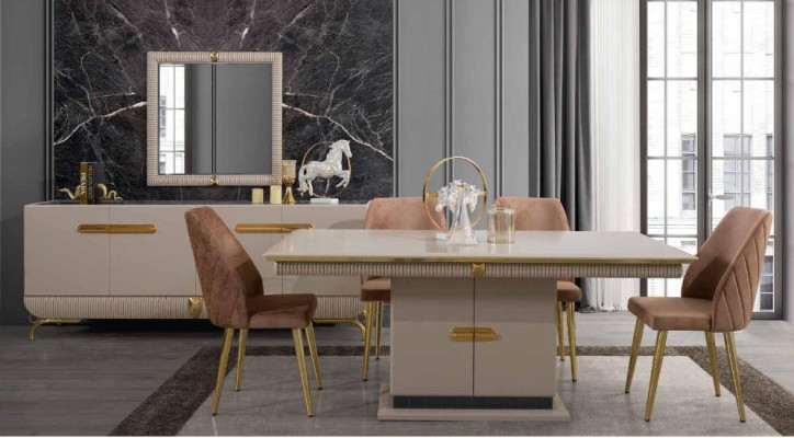 Mobilier de salle à manger en acier inoxydable exclusif Ensemble de salle à manger Commode Miroir