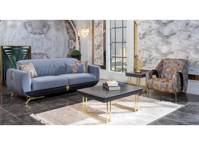 Meubles de salon rembourrés modernes Designer Fauteuil trois places Bleu 4 pièces