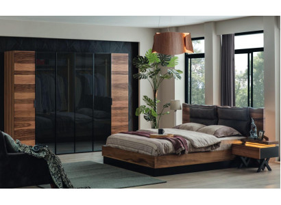 Meubles de chambre modernes Lit de designer 2x Tables de chevet Armoire