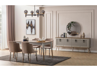 Suite de salle à manger lumineuse, table à manger robuste, buffet luxueux 9 pièces