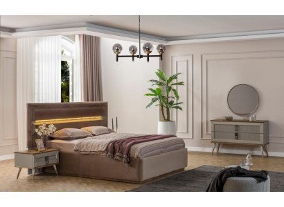 Chambre beige Mobilier de luxe Designer Lit double 2x Tables de chevet 5pcs