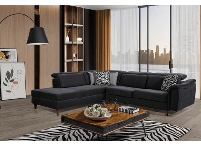 Coin canapé en forme de L en cuir noir pour salon paysage de vie nouveau