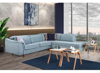 Coin canapé en L bleu Plutôt un salon Canapés Designer cadre en bois