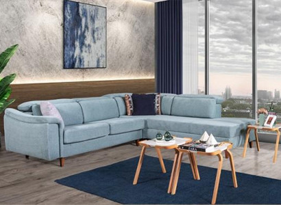 Coin canapé en L bleu Plutôt un salon Canapés Designer cadre en bois