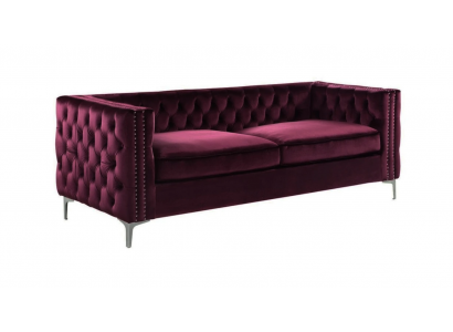 Canapé Chesterfield en velours de luxe de couleur Bordeaux, ensemble de canapés avec des boutons rembourrés.