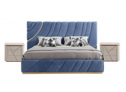 Ensemble de chambre Lit 2x Tables de chevet 3pcs. Bleu neuf Moderne Mobilier complet de luxe